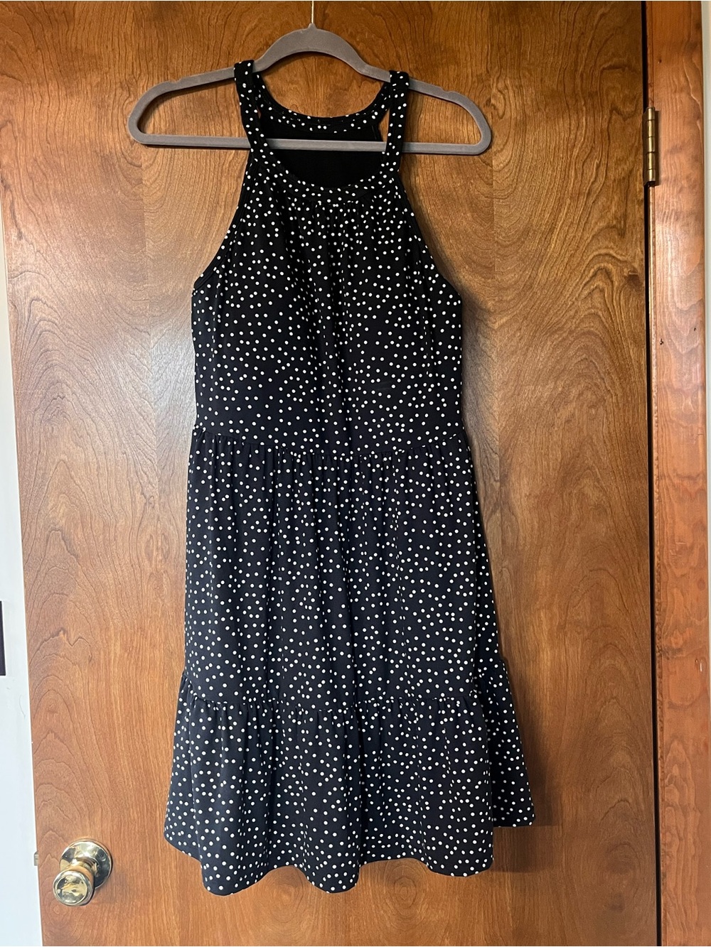 Women's Black Polka Dot Halter Midi Dress